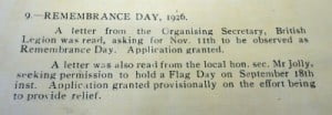 Remembrance Day Proposed 1926