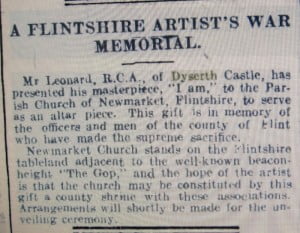 north wales chronicle and advertiser for the principality - painting donated as war memorial reduced