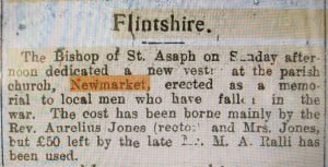 vestry dedication in newmarket